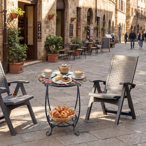 Cinnvoice Outdoor Side Table Round Small Mosaic Patio Accent Indoor End Plant Coffee Tea Table for Yard Patio Porch Garden Living Room, Bedroom(Hummingbird Style,16 Inch) - size: 16 Inch, style: Hummingbird Style