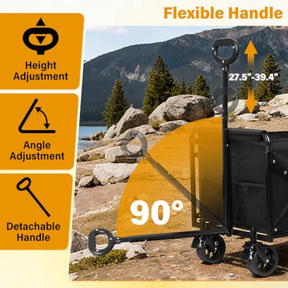 Wagons Carts Foldable,Large Capacity Foldable Wagon Cart Collapsible Wagon with Wheels & Drink Holders,Heavy Duty Utility Folding Cart for Camping Garden Grocery Shopping - size: 500 lbs