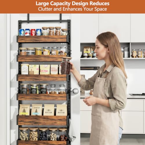 Over the Door Pantry Organizer: Storage and Pantry Organization with Hanging Basket - 6-Tier Metal Spice Rack Adjustable Shelves for Kitchen Laundry Room Bedroom & Bathroom Black - size: 6-Tier