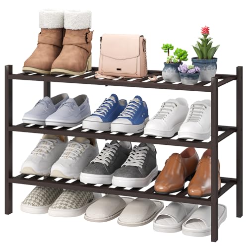 viewcare Shoe Rack for Closet, 3-Tier Bamboo Wood Shoe Racks, Stackable | Beautiful | Natural | Functional | Sturdy, Bamboo Shoe Rack for Entryway Hallway Closet - color: Brown, size: 3-Tier