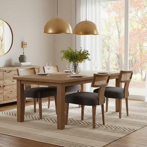 RIVOVA Rattan Dining Chairs Set of 4, Modern Fabric Upholstered Kitchen Chairs, Wooden Dining Room Chair Farmhouse Dinner Chair, Charcoal - color: Charcoal Rattan