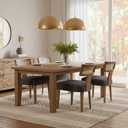 RIVOVA Rattan Dining Chairs Set of 4, Modern Fabric Upholstered Kitchen Chairs, Wooden Dining Room Chair Farmhouse Dinner Chair, Charcoal - color: Charcoal Rattan