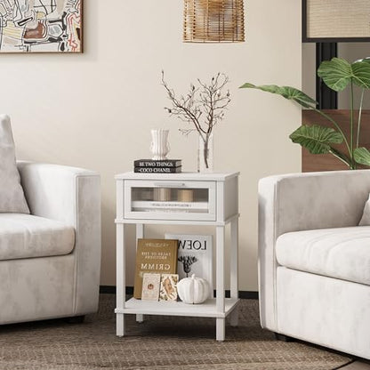 Nightstand Wooden Bedside Table with Drawer White Night Stands Modern Style Small End Table Side Table with Storage Shelf for Bedroom Living Room MLBZ10W - color: White