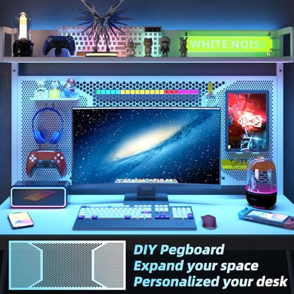 Elephance Small Gaming Desk with Pegboard, 39 Inch Computer Desk with Storage Shelves, Modern Office Desk for Study Work Home Office, Small Spaces, White
