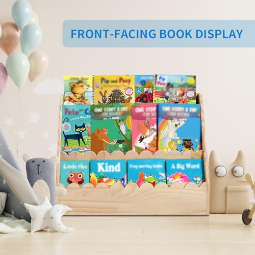 Kids Bookshelf-3-Tier Wooden Book Shelf for Kids Rooms 23.62*16.54*10.63'' | Nursery&Toddlers Montessori Bookcase with Deep Storage Pockets, Baby Book Storage,Children's Bookshelf for Nursery&Bedroom - size: Large
