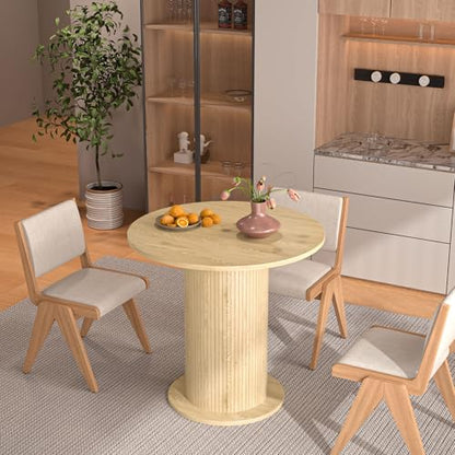 31.5 inch Round Dining Table for 2, Modern Farmhouse Kitchen Table, Small Circle Dining Tables with Wood Strip Base for Kitchen Living Room (Natural) - color: Natural