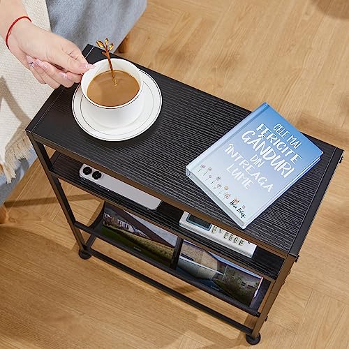 Narrow End Table for Small Spaces - Slim Side Table with Magazine Holder,2 in 1 Design Narrow Coffee Table Living Room,Skinny Bedroom Nightstand Thin Side Magazine Table,Black - color: Black