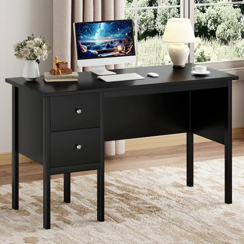 BHG Computer Desk with Drawers,Modern White Home Office Desk with Storage Filing Cabinet, Vanity Desk Makeup Dressing Table for Bedroom,Small Writing Table PC Desks for Study (Black, 43.3") - color: Black
