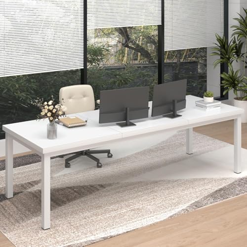 Long Computer Desk for 2 People, 70 Inch Large Double Desk with Deep Desktop,Modern White Computer Desk for Home Office Workstation - color: White, size: 70.8x31.5inch