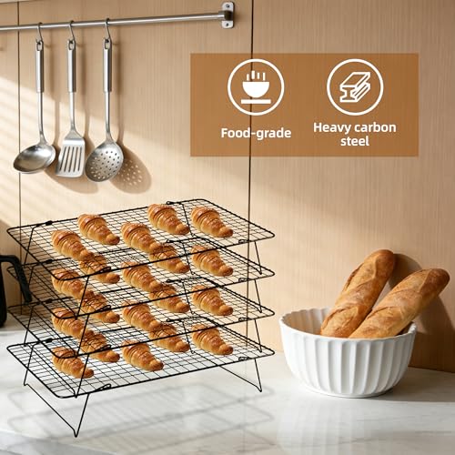 Cooling Rack 16"x10", 4-Tier Stackable & Collapsible Cooling Racks | Cooling Racks for Cooking and Baking, Roasting, Grilling, Oven & Dishwasher Safe (Black, 4-Tier) - color: Black, size: 4-Tier