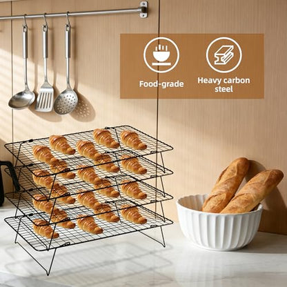 Cooling Rack 16"x10", 4-Tier Stackable & Collapsible Cooling Racks | Cooling Racks for Cooking and Baking, Roasting, Grilling, Oven & Dishwasher Safe (Black, 4-Tier) - color: Black, size: 4-Tier