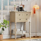 P PURLOVE Antique Narrow Console Table,Slim Sofa Entry Table with 3 Storage Drawer for Living Room,Entryway - color: Beige