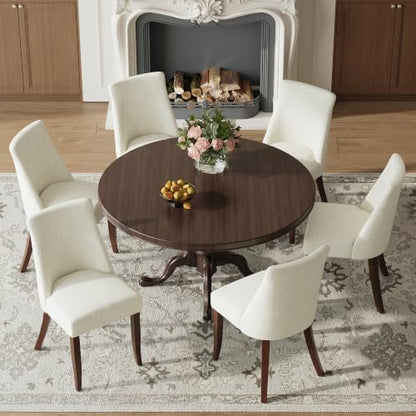 COLAMY Upholstered Dining Chairs Set of 6, Mid Century Modern Kitchen Chairs with Back, Farmhouse Fabric Side Dining Room Chairs with Wood Legs for Dining Room Restaurant, Beige - color: Beige-new, size: Set of 6