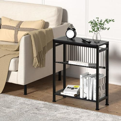 Side Table for Small Spaces, Narrow End Table with Adjustable V-Shaped Magazine Rack, 7.1"D x 17"W x 21.7"H, Black - color: Black, size: 1-pcs