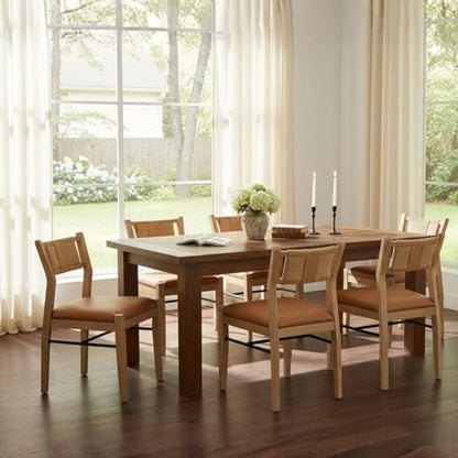 BESTANO Modern Armless Dining Chairs with Rope Woven Back Set of 4, Brown PU Leather Upholstered Kitchen & Dining Room Chairs, Mid-Century Classic Farmhouse Wooden Side Chair - color: Brown, size: 4 Chairs