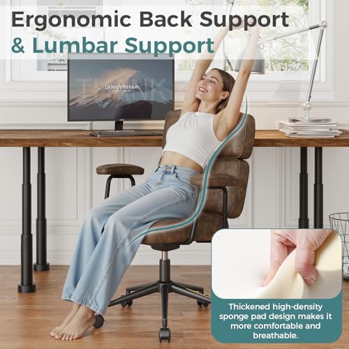 OLIXIS Ergonomic Home Office Desk Chair, PU Leather Computer Chair with Lumbar Support Adjustable Height Rolling Swivel Executive Task Armrests, Modern Brown - color: Modern Brown
