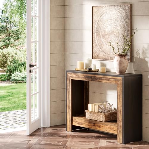 Tribesigns 41.3" Farmhouse Console Table, Behind Couch Sofa Table with Open Storage Shelves for Living Room, Hallway, Foyer, Easy Assembly, Black + Brown