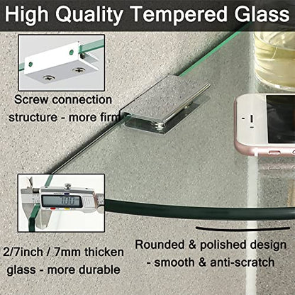 SAYAYO Glass Corner Shelf for Wall, Tempered Floating Glass Shelves for Bathroom 1 Pcs, Clear