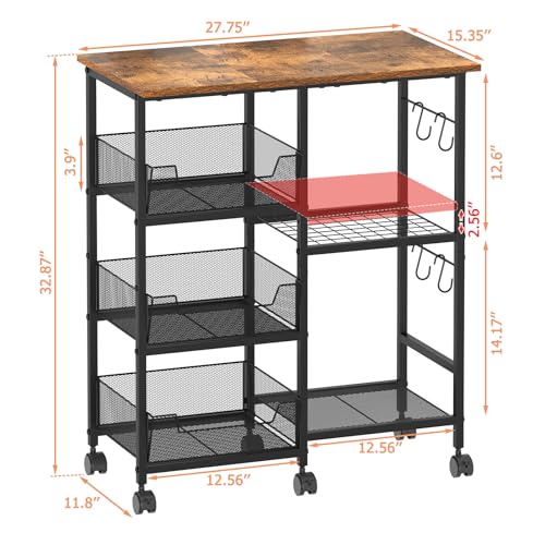 Rolling Kitchen Microwave Organizer Cart, Adjustable Shelves, Black | Kitchen Island Storage Cart with Tilt-Out Baskets & Lockable Wheels, 27.75"L × 15.35"W × 32.9"H, for Coffee Bar & Living Room - color: Black