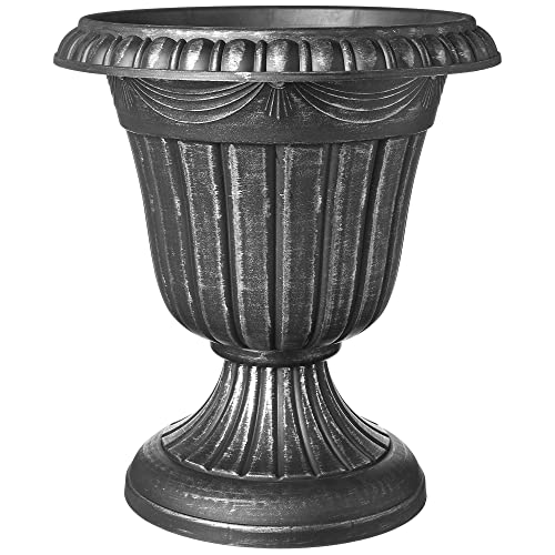 Arcadia Garden Products PL20SL Classic Traditional Plastic Urn Planter Indoor/Outdoor, 10" x 12", Brushed Silver - color: Brushed Silver, size: 10" x 12"
