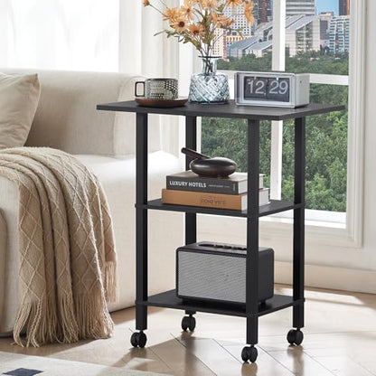 YUFAM 3 Tier Home Printer Stand with Storage, Black | Wooden Mobile Printer Table Shelf, Rolling Printer Cart Shelf with Lockable Wheels fit Fax Machine, Scanner - color: Black, size: 15.75"D×23.65"W×25.7"H