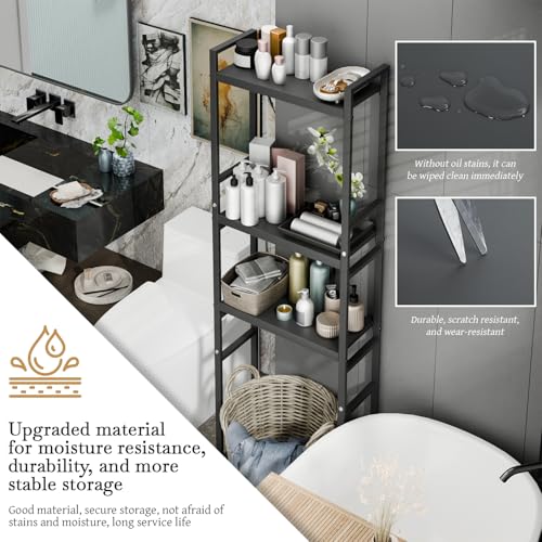 1 Set Over The Toilet Storage, 3-Tier Bathroom Laundry Storage Rack Space-Saving Organizer Household Supplies (Black-S) - color: Black-s
