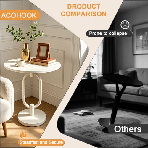 Lightdot White Round Side Table Modern End Table Stable Sofa Side Table with Heavy Duty Metal Base Integrated Accent Coffee Table Easy Assemble Nightstand for Living Room Bedroom Small Space - color: White-u