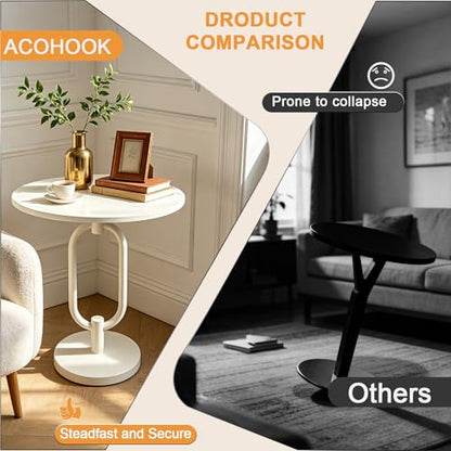 Lightdot White Round Side Table Modern End Table Stable Sofa Side Table with Heavy Duty Metal Base Integrated Accent Coffee Table Easy Assemble Nightstand for Living Room Bedroom Small Space - color: White-u