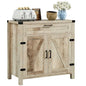 HOMCOM Sideboard, Storage Drawer, Coffee Bar Cabinet, Oak | Kitchen Cabinet, 2 Barn Doors, Modern Farmhouse - color: Oak