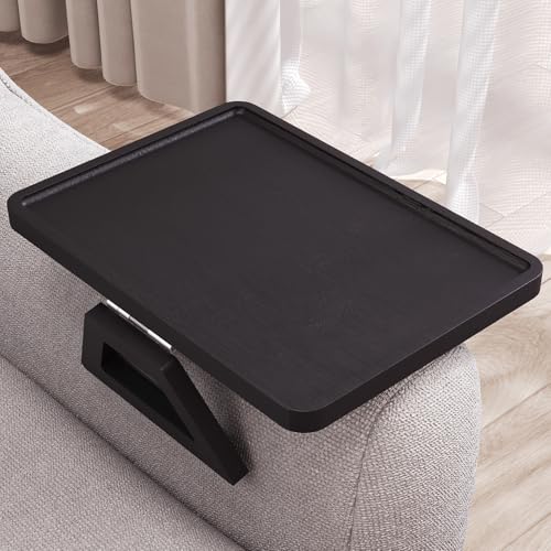 Couch Arm Tray,Bamboo Folding Sofa Tray,Sofa Armrest Trays Clip-On Couch Desk for Drinks,Snacks,Phone,Remote Control（Black） - color: Black, style: 13.0" x 9.4"