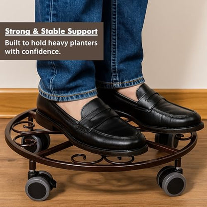 3 Pack Plant Caddy with Wheels Heavy Duty 11.8 Inches Metal Plant Stand with Wheels Plant Dolly Rolling Plant Stand Plant Roller with Casters for Indoor and Outdoor (3, Bronze) - color: Bronze