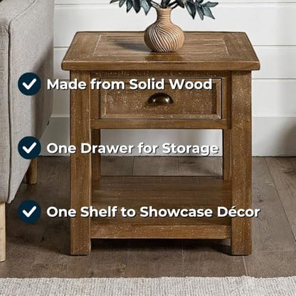Martin Svensson Home Monterey Solid Wood End Table, Driftwood | Farmhouse Rustic, Coastal Side Table, Drawer and Shelf - color: Driftwood