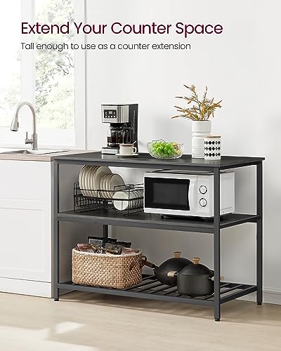 VASAGLE Kitchen Island with 3 Shelves, 47.2 Inches Width Kitchen Shelf with Large Worktop, Stable Steel Structure, Industrial, Easy to Assemble, Ebonised Oak and Black UKKI001B42 - color: Ebonised Oak + Black, size: 47.2"W x 35.4"H, style: without Power O