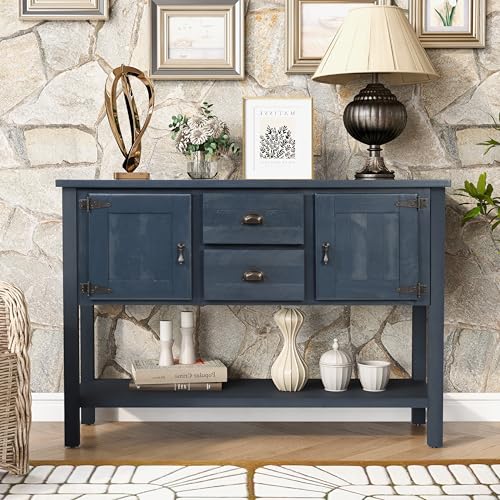 LKTART Solid Wood Farmhouse Console Table,Sofa Table with Storage Drawers and Shelves,Entryway Table for Entry Hallway Foyer Sofa Side Table,EasyAssembled (48" Navy Blue) - color: Navy Blue