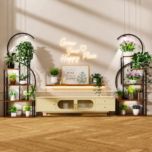 2-Pack Plant Stand with Grow Lights for Indoor Plants, Dimmable & Zone Control Smart Plant Shelf, Modern Corner Display Rack for Living Room, Balcony, Office, Small Apartment & Plant Lovers