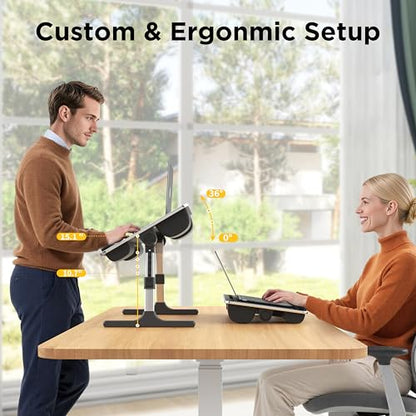 FoldWise 2-in-1 Lap & Bed Desk with Soft Cushions - Adjustable Height & Angle, Foldable Laptop Stand for Bed & Couch - Wrist Rest, iPad Holder, Stopper & Non-Slip Leather - Bed Table for Adults & Kids - color: Black