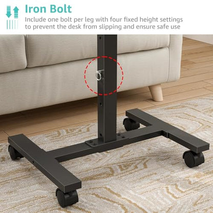 WINAZ Small Portable Laptop Rolling Desk - 24 Inch Mobile Computer Desk Adjustable Height on Wheels for Small Spaces, Couch Kids Desks End Side Table, Teacher Podium for Classroom, Rustic Brown - color: Brown