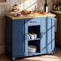 SUNLEI Rolling Kitchen Island Cart with Wheels, Island Table for Kitchen, Farmhouse Kitchen Cart with Drop Leaf & Towel Rack & Drawer, Kitchen Islands Table with Storage Cabinet, Blue - style: Blue