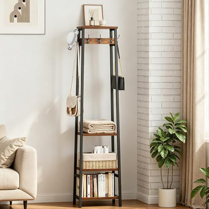 Coat Rack Freestanding, Coat Stand with 3 Shelves and 7 Hooks, Hall Tree Free Standing, Clothes Rack Stand Organizer, Industrial Style, Rustic Brown and Black - color: Rustic Brown and Black, style: 3 Shelves
