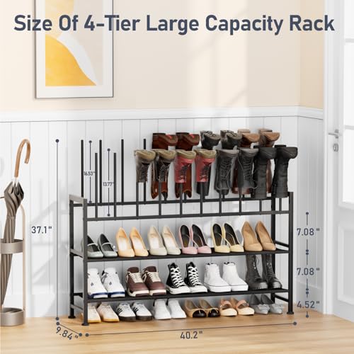 DIMJ Boot Rack 4-Tier - Black Metal Boot Storage Rack Tall Boots Organizer, Multiuse Shoe Rack for Boots, Sneakers, High-Heel, Entryway, Fits 10 Pairs - size: 4-Tier - 10 Pairs