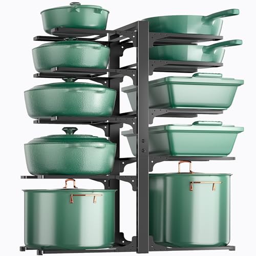 Pots and Pans Organizer Under Cabinet 23.6" 10-Tier Adjustable Black | 2 DIY Modes, Tool-Free Assembly, Max 150 Lbs, Fits Large Stockpots, Cast Iron Pans & Heavy Cookware, For Kitchen Cabinets - color: Black, size: 23.62"H