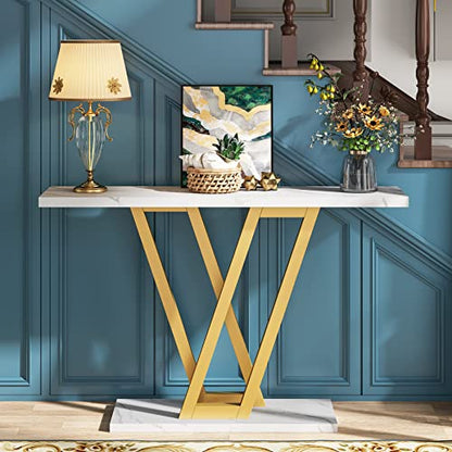 LITTLE TREE Console Table Hallway Table for Entryway 43 Inch Sofa Table Entryway Tables for Living Room, White & Gold - color: White & Gold