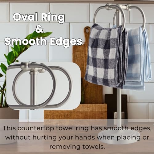 17 Inch Stainless Steel Hand Towel Holder Double Stand Hand Towel Ring for Washcloths or dishcloths Non-Slip Base Free Standing Towel Rack for Bathroom Kitchen (Brushed) - color: Brushed