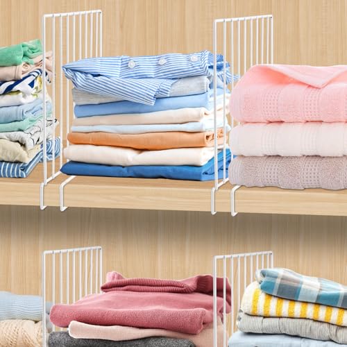 8-Pack 9" Metal Shelf Dividers for Wood Closet Shelves White | Closet Organization, Wardrobe, Bookshelf, Cabinet, Cupboard, Linen Closet Organization Easy to Install - No Tool - size: 8-PACK, style: Metal Height 9inch