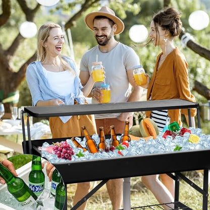 CDEN 4 ft ice Cooler Table, Outdoor Folding ice Table, Portable Cooler Table, ice Table, with Sink and Drain, with Removable Skirt (White) - size: Black