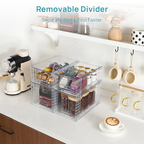 Vtopmart Clear Stackable Storage Drawers, 4 Pack Kitchen Cabinet Set | Medium and Small Pull-Out PET Drawers with Stackable Design for Kitchen Cabinets, Pantry, Under Sink, Medicine - style: 2 Medium+2 Small