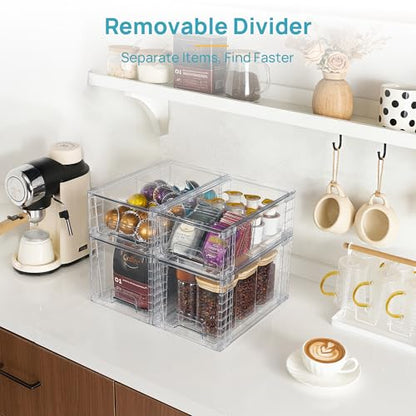 Vtopmart Clear Stackable Storage Drawers, 4 Pack Kitchen Cabinet Set | Medium and Small Pull-Out PET Drawers with Stackable Design for Kitchen Cabinets, Pantry, Under Sink, Medicine - style: 2 Medium+2 Small