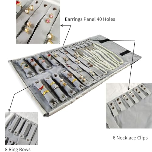 Velvet Travel Jewelry Case Roll Bag Organizer for Necklace Bracelet Earrings Ring (Black) (Black and Grey) - color: Black and Grey