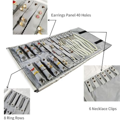 Velvet Travel Jewelry Case Roll Bag Organizer for Necklace Bracelet Earrings Ring (Black) (Black and Grey) - color: Black and Grey
