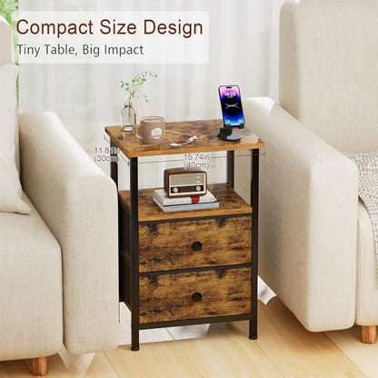 Night Stand, Nightstands Set of 2 for Bedroom | Small Bedside Table with 2 Fabric Drawers, End Tables Living Room, Bed Side Table with Open Storage Shelf, Rustic Brown - color: Brown